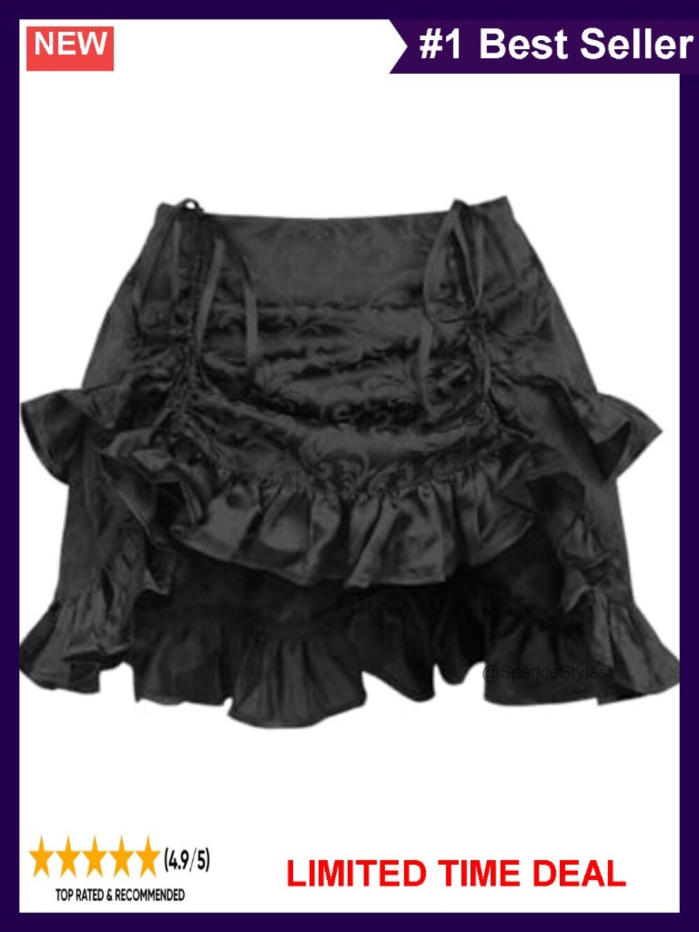 Brocade Ruched Bustle Skirt Elastic Back Adjustable Front Low Rise Dance